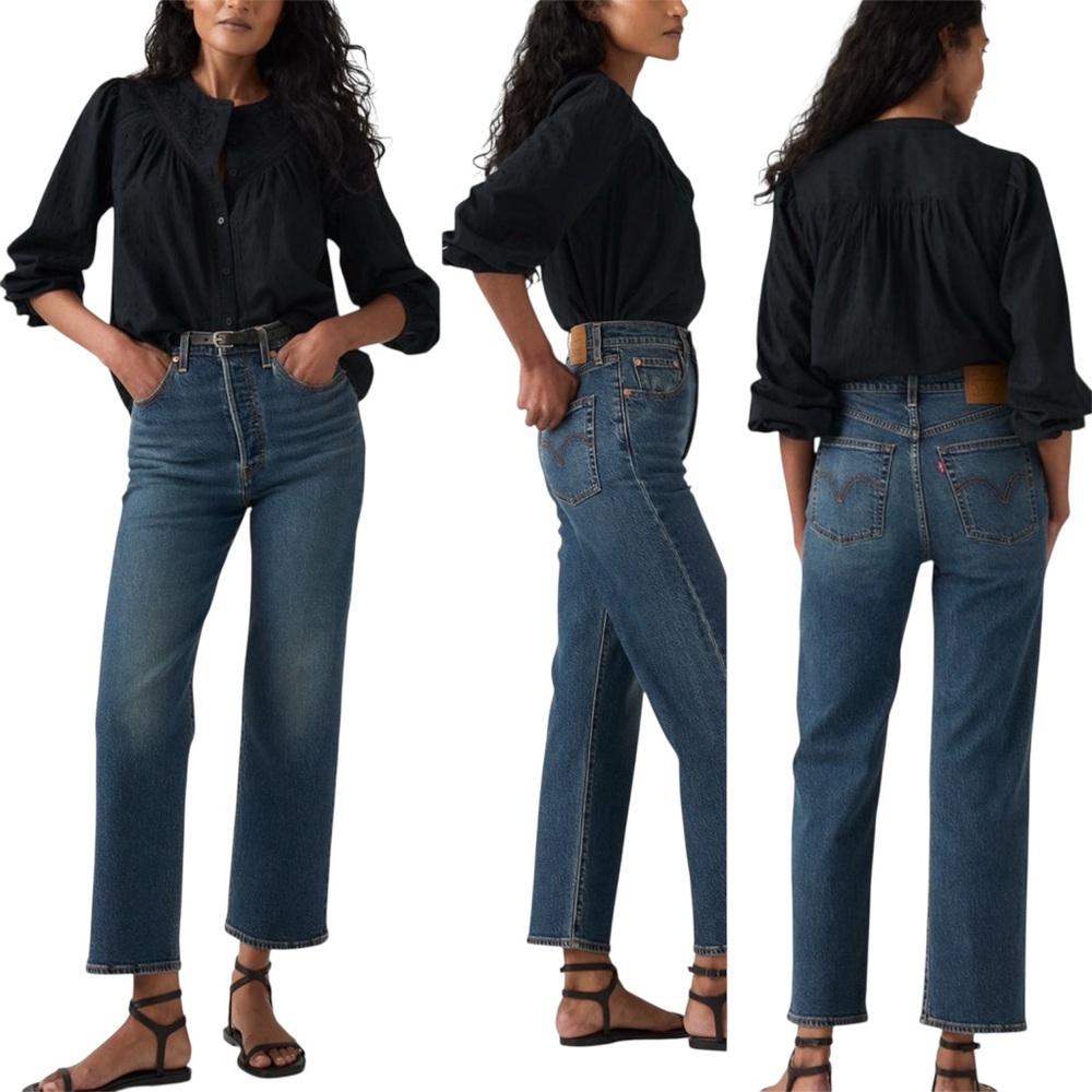 Levi's High Rise Straight Leg Jeans - Dark Blue Wash